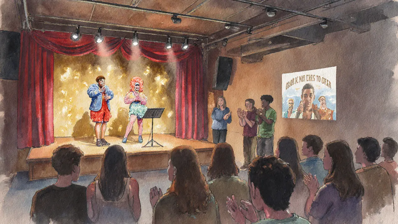 Queer cultural night at Rich Mix in Dalston with drag performers, poetry, and ASL interpreters.