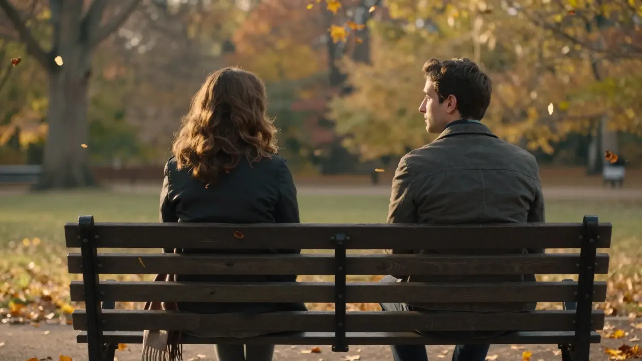 Two people walk side by side in Hyde Park at sunset, sharing silent companionship.