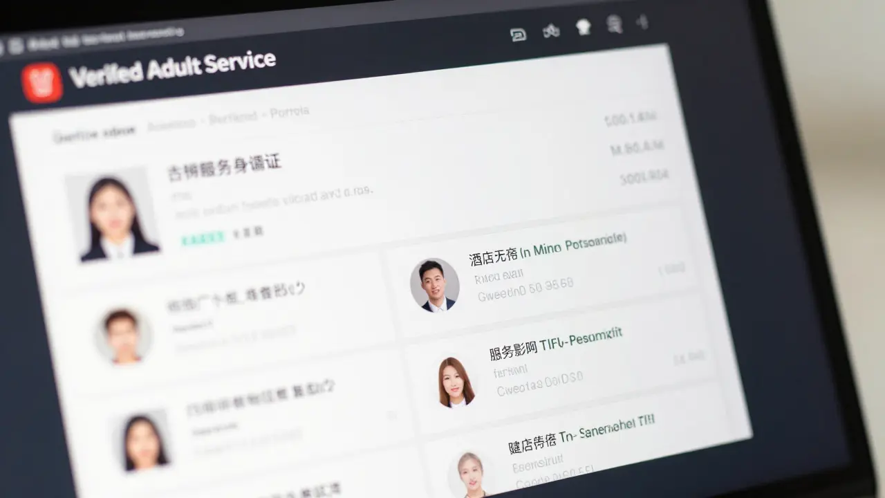 Verified escort profile on a laptop screen showing ID verification and real client reviews.