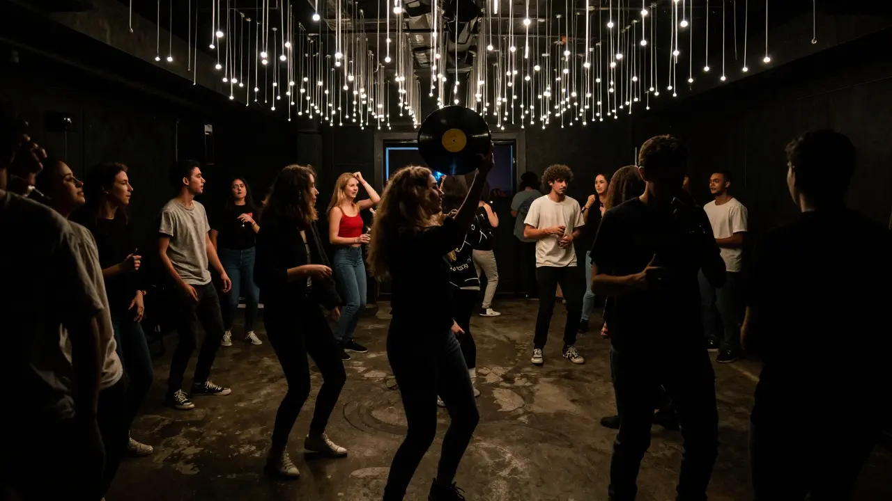 Underground party at Prophet club with LED lights and diverse dancers